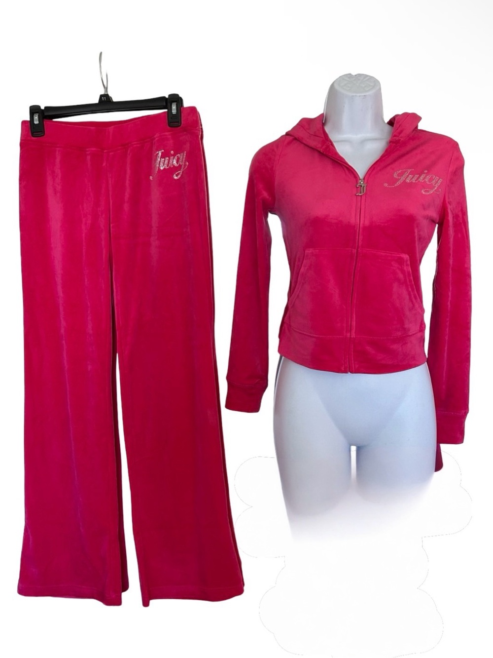 JUICY COUTURE VIXEN PINK BLING RHINESTONE SCRIPT VELOUR TRACKSUIT SWEATSUIT NWT - Picture 7 of 16